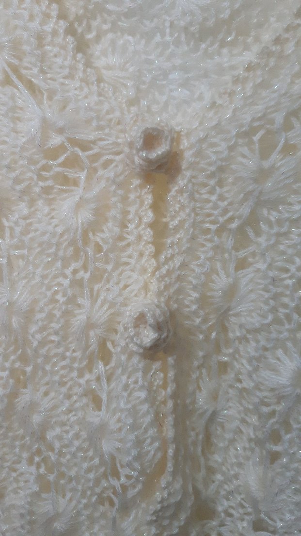 Vintage Örgü Detaylı Beyaz Kadın Omuz Şalı - Görsel 2