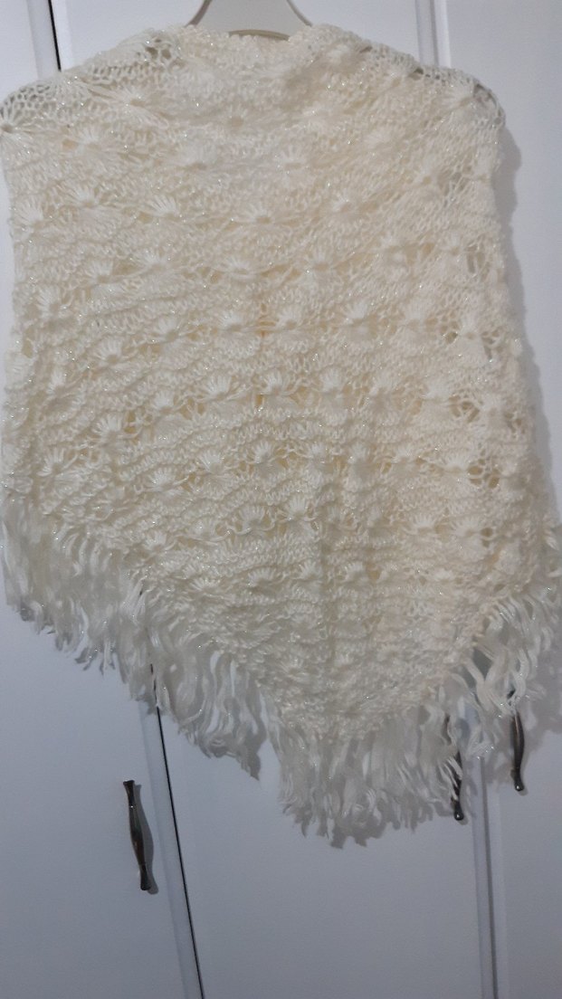 Vintage Örgü Detaylı Beyaz Kadın Omuz Şalı - Görsel 3