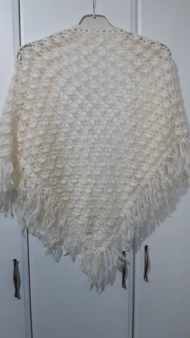 Kadın Beyaz Örgü Vintage Omuz Şalı - Görsel 3