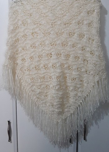 Vintage Örgü Krem Omuz Şalı Kadın - Görsel 3