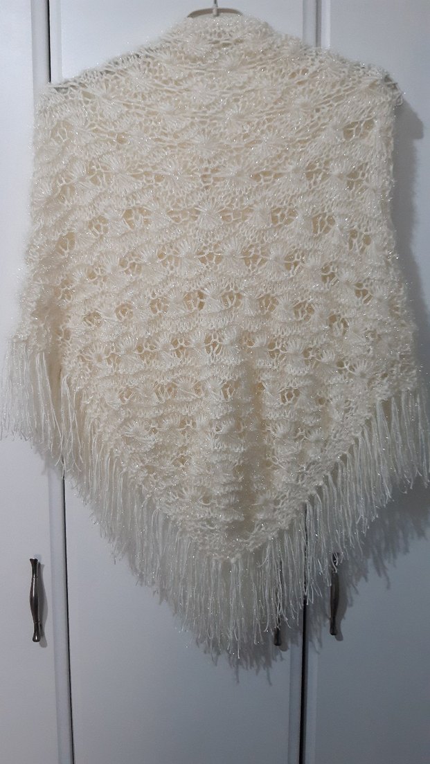 Vintage Örgü Krem Omuz Şalı Kadın - Görsel 3