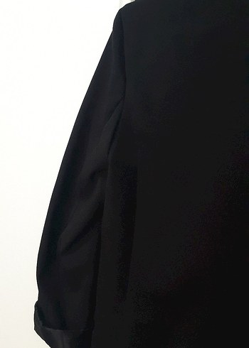 Siyah Düğmeli Uzun Kadın Blazer Ceket - Görsel 4