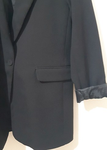 Siyah Düğmeli Uzun Kadın Blazer Ceket - Görsel 5