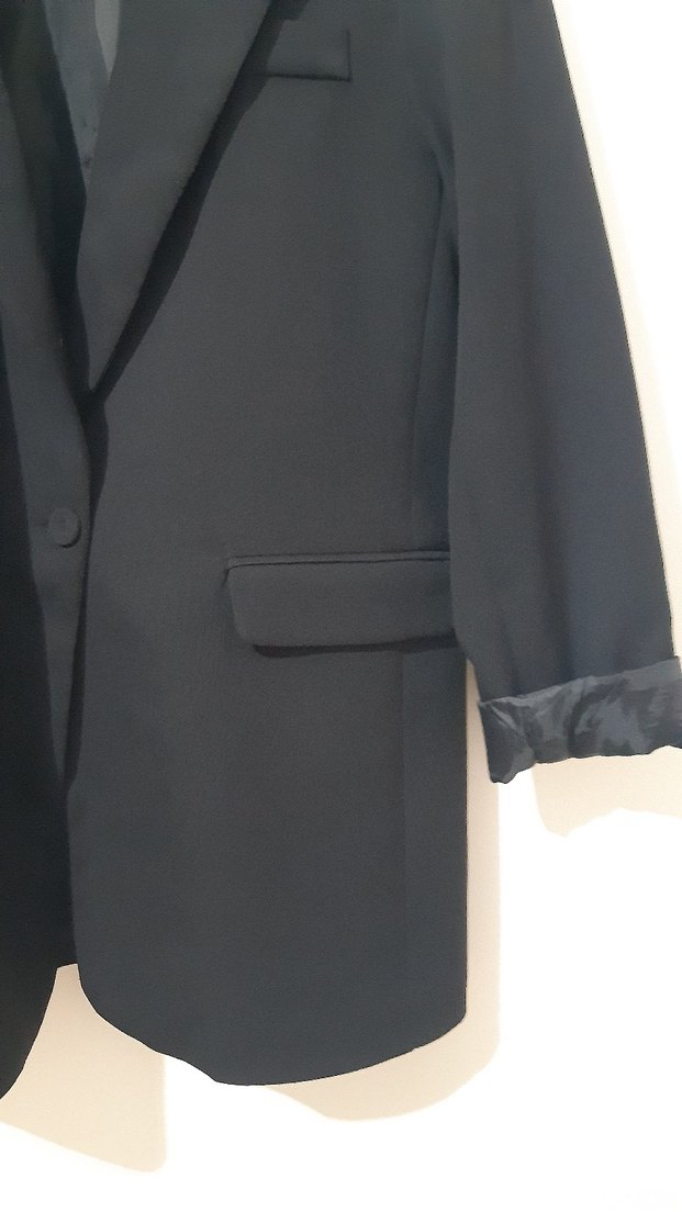 Siyah Düğmeli Uzun Kadın Blazer Ceket - Görsel 5