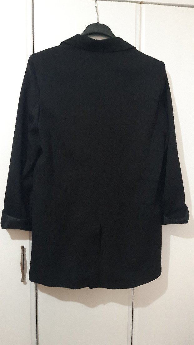 Siyah Düğmeli Uzun Kadın Blazer Ceket - Görsel 3