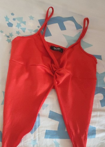 Diğer Kırmızı V Yakalı İnce Askılı Bluz crop