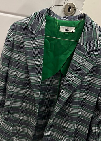 xl Beden Düğmeli Gri-Yeşil Desenli Kadın Blazer Ceket