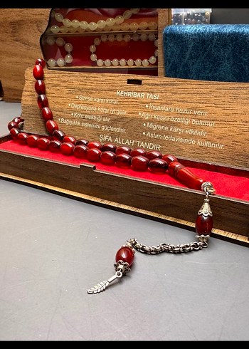 Kırmızı Vintage Kehribar Tesbih - Görsel 4