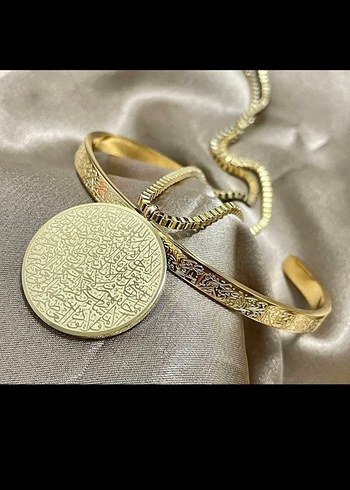 Uzun Zincir Detaylı Siyah ayetel kürsi yazılı Kolye - Görsel 3