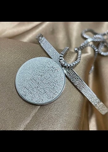 Uzun Zincir Detaylı Siyah ayetel kürsi yazılı Kolye - Görsel 2