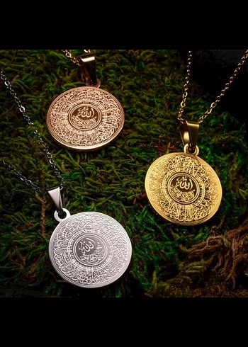 Uzun Zincir Detaylı Siyah ayetel kürsi yazılı Kolye - Görsel 5