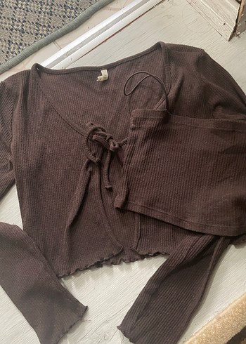 Uzun Kollu Kahverengi Bolero - Görsel 3