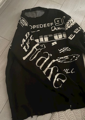 Siyah Baskılı Örme Kadın Kazak - Görsel 2