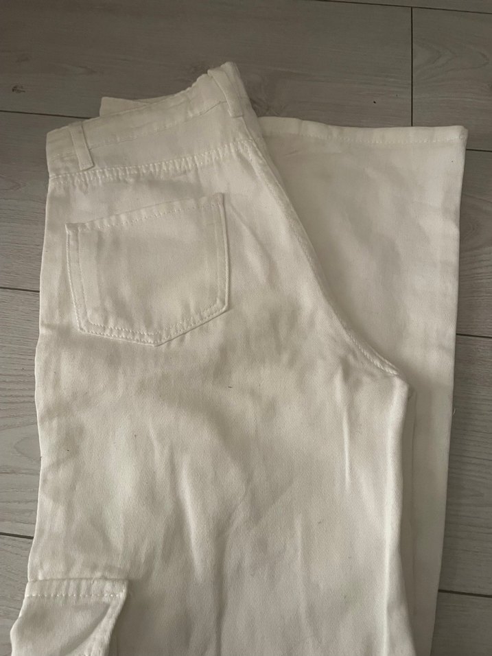 Beyaz Rahat Kesim Midi Kadın Kot Pantolon - Görsel 2