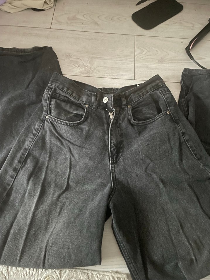 Siyah Rahat Kesim Midi Kot Pantolon - Görsel 2