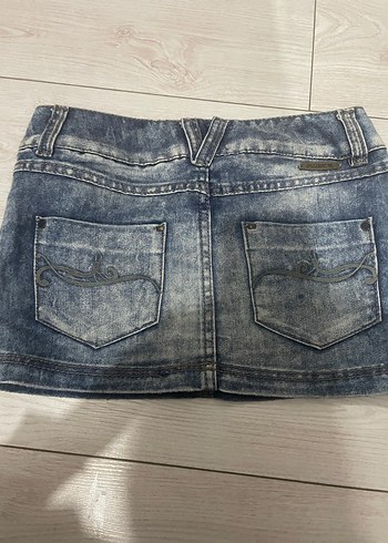 Mavi Batik Desenli Kot Mini Etek - Görsel 2