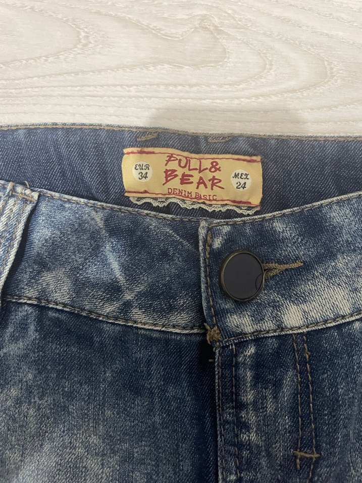 Mavi Batik Desenli Kot Mini Etek - Görsel 3