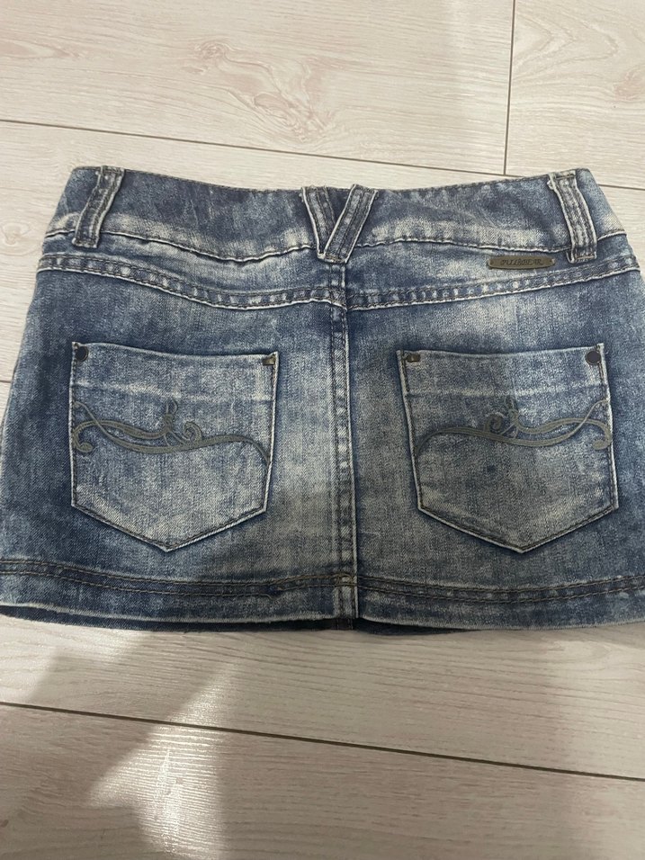 Mavi Batik Desenli Kot Mini Etek - Görsel 2