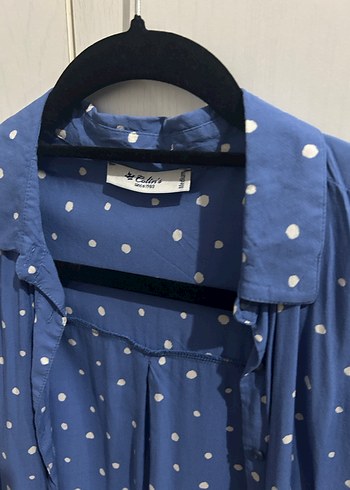 Mavi Puantiyeli Uzun Kollu Kadın Gömlek - Görsel 2