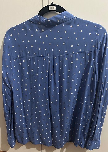 Mavi Puantiyeli Uzun Kollu Kadın Gömlek - Görsel 3