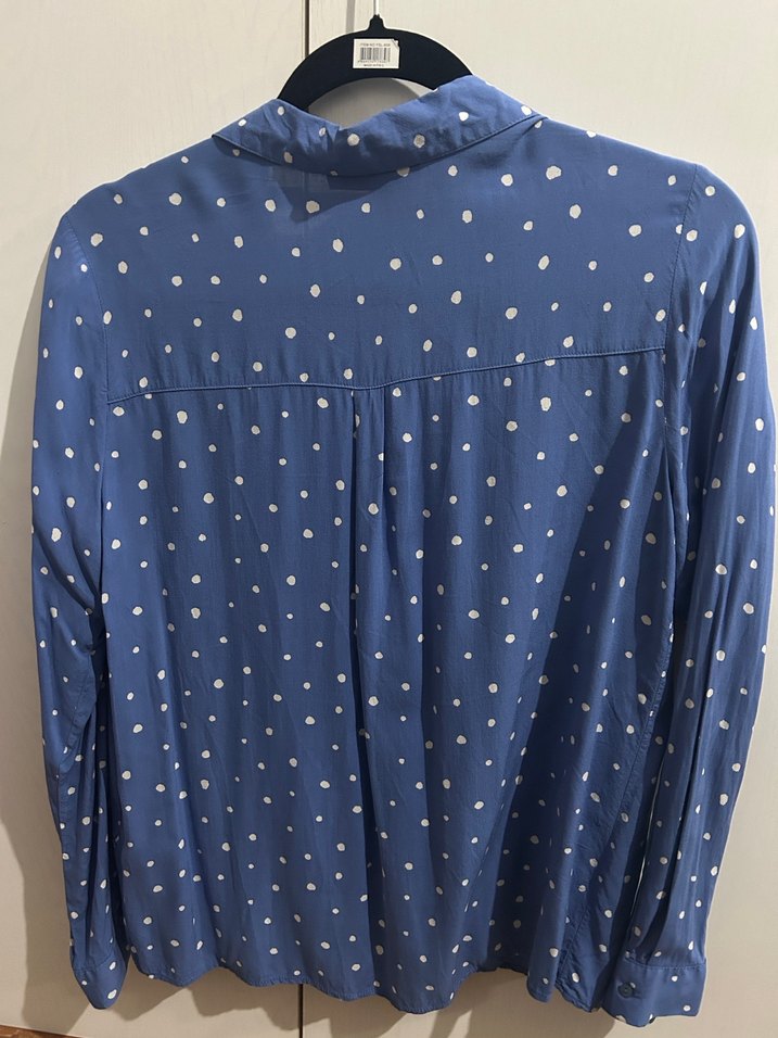 Mavi Puantiyeli Uzun Kollu Kadın Gömlek - Görsel 3