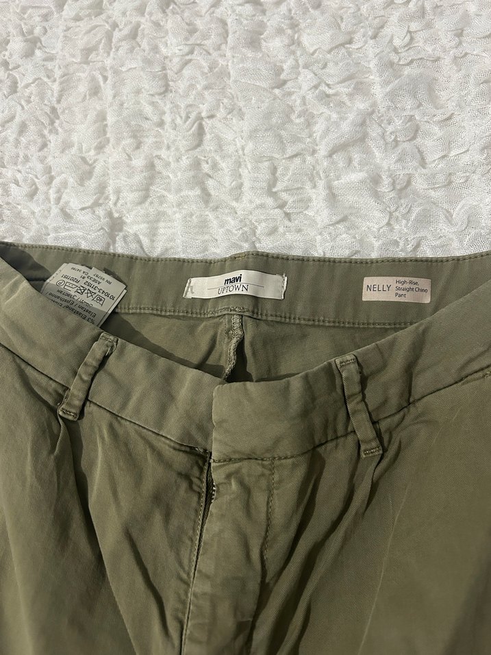 Regular Fit Keten Haki Kadın Pantolon - Görsel 2