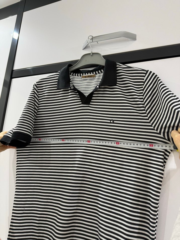 Siyah Beyaz Çizgili Erkek Polo Tişört - Görsel 5
