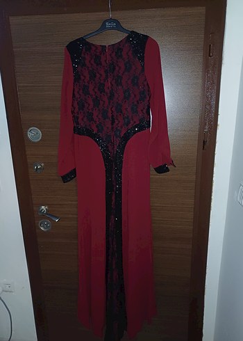 Bordo Uzun Kollu V Yaka Uzun Elbise - Görsel 2