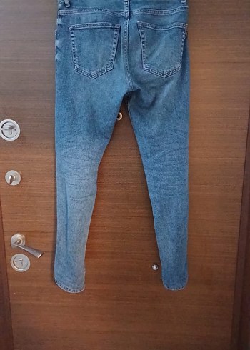 Düğmeli  Mavi Kadın Kot Pantolon - Görsel 2