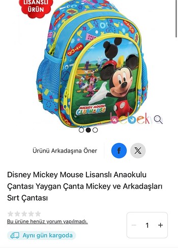 Lisanslı Anaokulu Çantası Disney Mickey