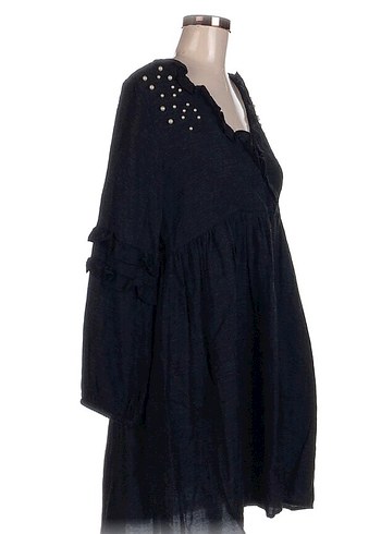 Zara Boncuk Detaylı Siyah Uzun Kollu Midi Elbise