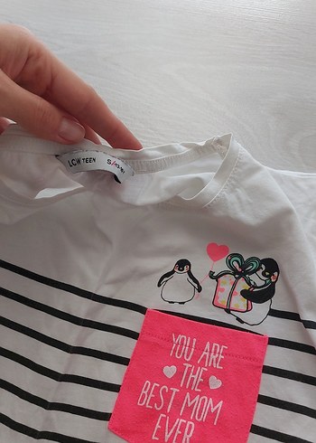 Kız Çocuk Beyaz Çizgili Baskılı Tişört - Görsel 2