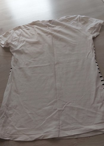 Kız Çocuk Beyaz Çizgili Baskılı Tişört - Görsel 3