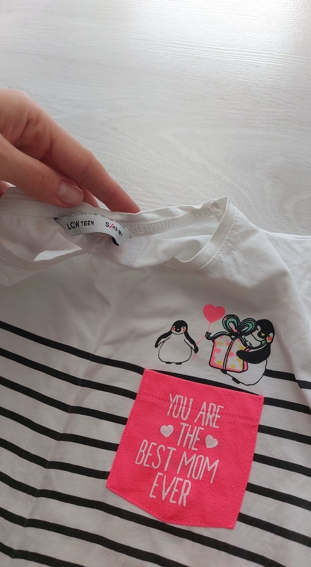 Kız Çocuk Beyaz Çizgili Baskılı Tişört - Görsel 2