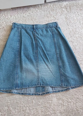 Düğmeli Mavi Kot Etek - Görsel 2