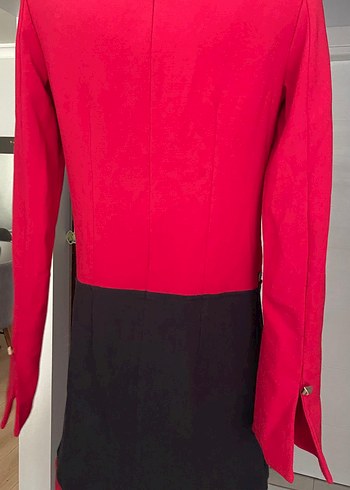 Kemer Detaylı Kırmızı Siyah Midi Ofis Elbisesi - Görsel 2