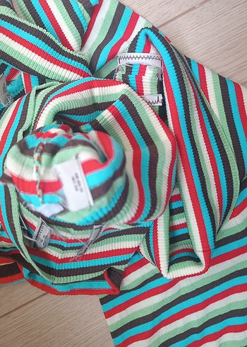 Çizgili Örgü Mini  Şort - Görsel 5