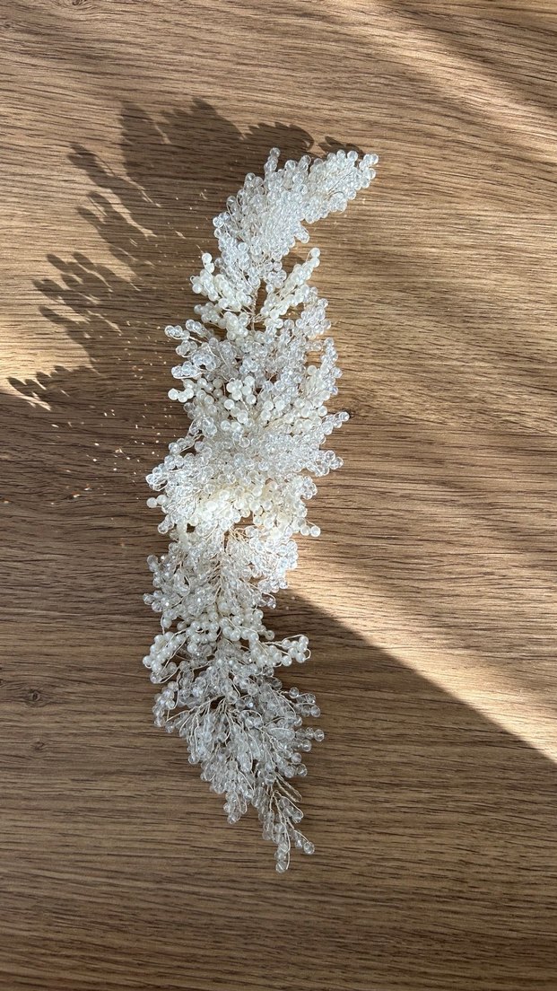 Beyaz Boncuklu Cam Saç Aksesuarı-gelin tacı - Görsel 2