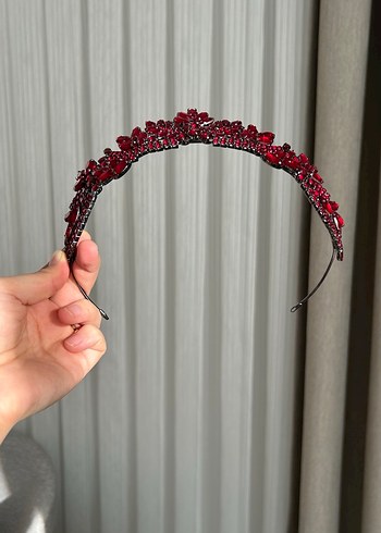 Bordo Parlak Taşlı Kadın kına  Taç - Görsel 2