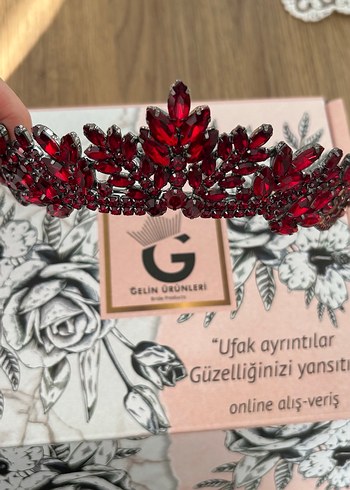 Bordo Parlak Taşlı Kadın kına  Taç - Görsel 4