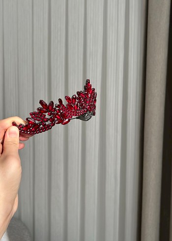 Bordo Parlak Taşlı Kadın kına  Taç - Görsel 3