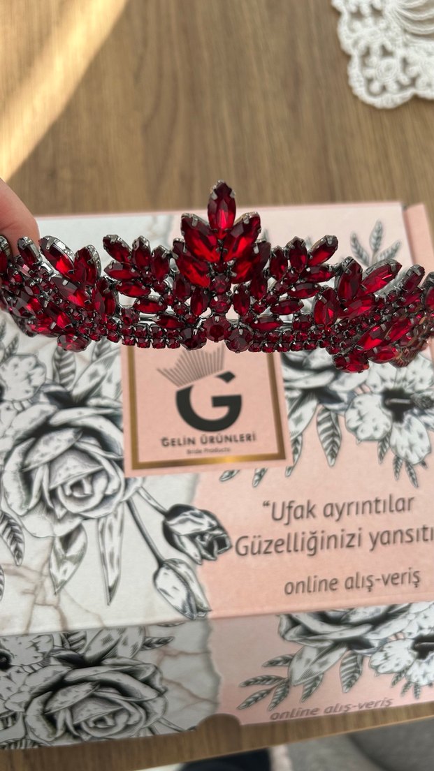 Bordo Parlak Taşlı Kadın kına  Taç - Görsel 4