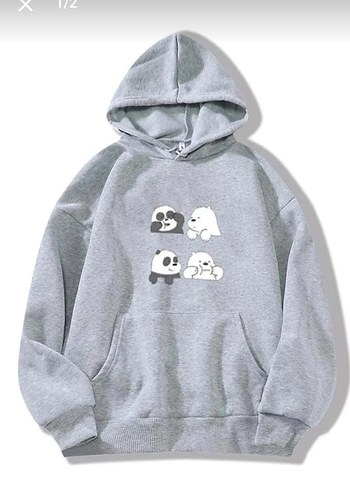 Kapüşonlu Gri Baskılı Kadın Sweatshirt