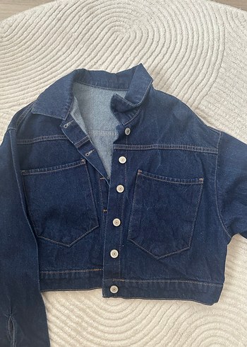 Mavi crop kot ceket - Görsel 2