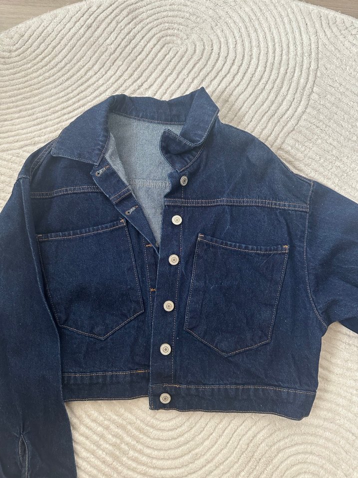 Mavi crop kot ceket - Görsel 2