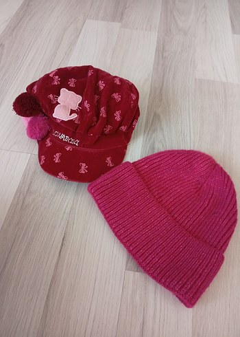 Kışlık kadife Pembe Nakışlı Çocuk Şapkası Ponponlu - Görsel 2