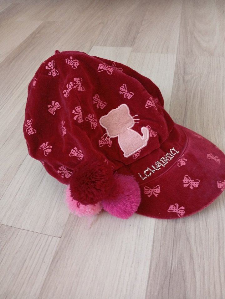 Düğmeli Bordo Kız çocuk Şapka - Görsel 2