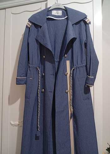 ZÜHRE Uzun Mavi Trençkot - Görsel 8