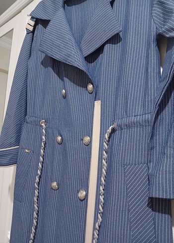 ZÜHRE Uzun Mavi Trençkot - Görsel 4