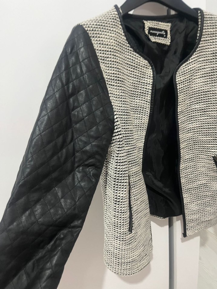 Gri Deri Kollu Fermuarlı Kadın Ceket - Görsel 2